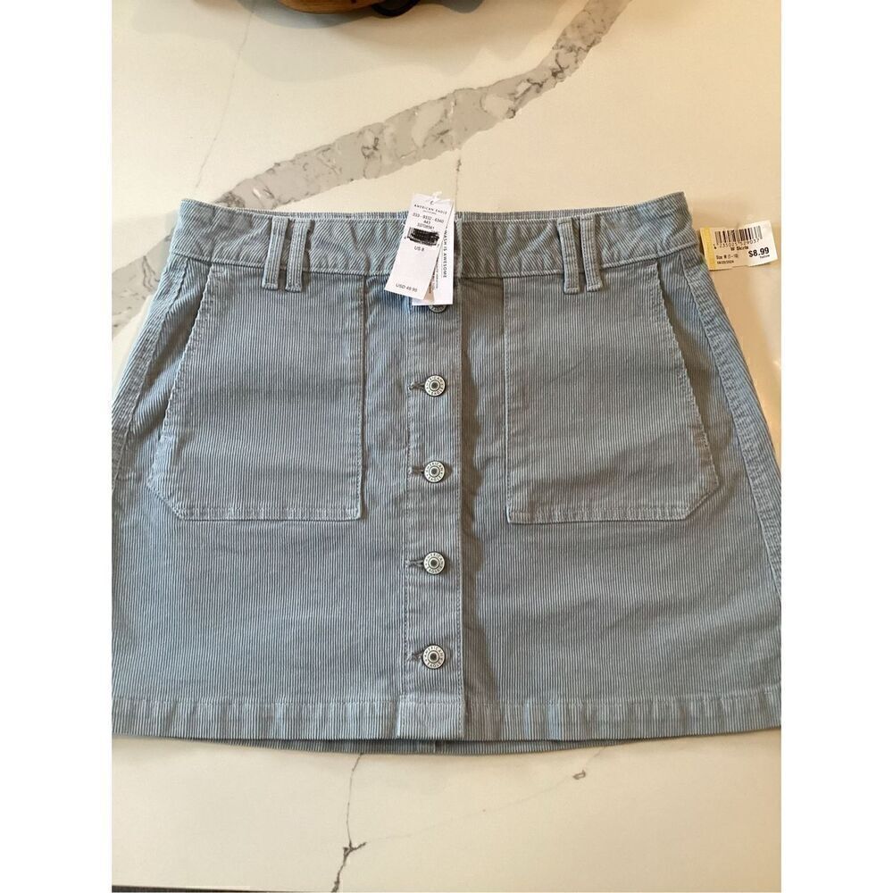 NEW American Eagle Super Hi- Rise A-Line Corduroy Skirt Sz 8 Stretch